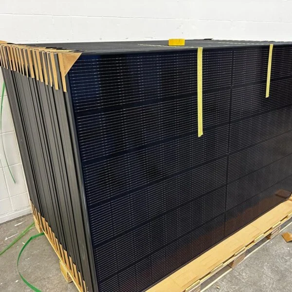 Stapel von Solarmodulen auf einer Palette