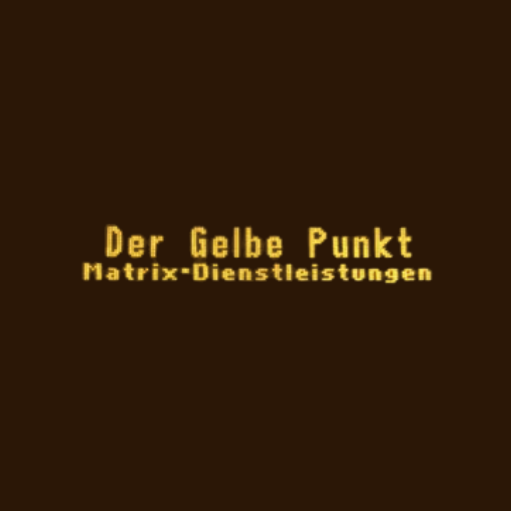 Logo von "Der Gelbe Punkt" für Matrix-Dienstleistungen auf braunem Hintergrund.
